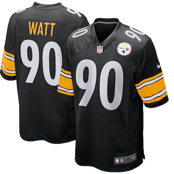 mens nike tj watt black pittsburgh steelers game player jer